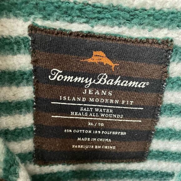 Tommy Bahama Brown Black Stripe Henley Snap Sweatshirt XL - Picture 6 of 7